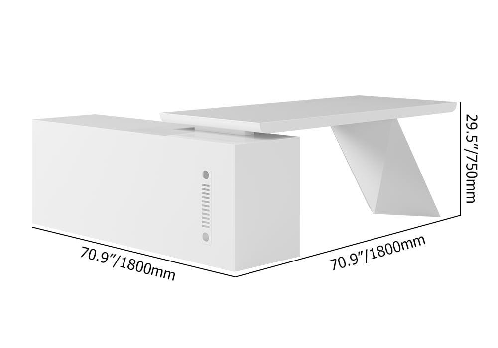 Modern White L-Shape  Right Hand Executive Desk & Office Chair Set (70.9'') weights dimensions image
