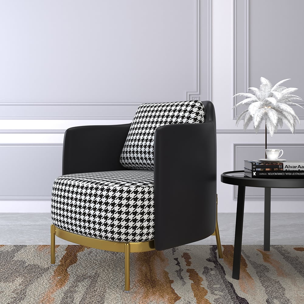 Questions and Answers for Modern Houndstooth Accent Chair with Linen Upholstery for Living Room