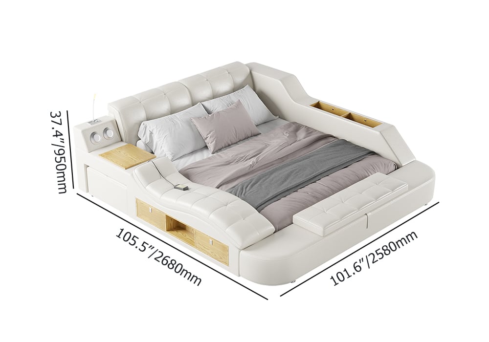 Ultimate Smart Bed King Tufted Upholstered Platform Bed with Massage, Storage & Speaker
