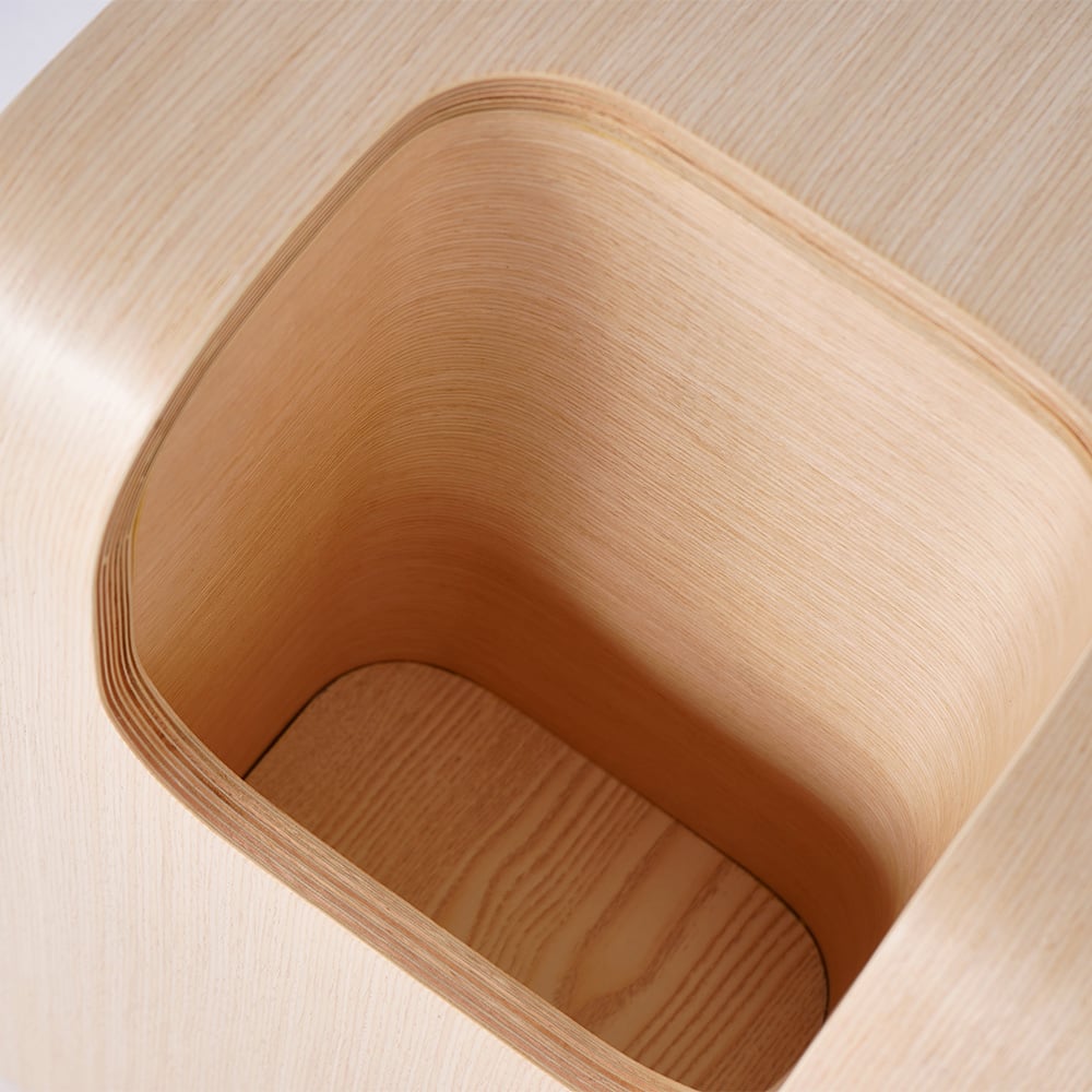 C-Shaped Natural Convertible Wood Side Table with Storage