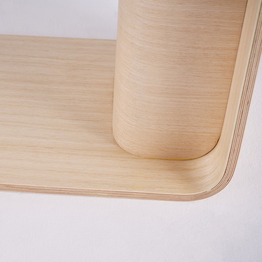 C-Shaped Natural Convertible Wood Side Table with Storage