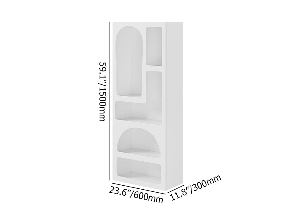 Codiys 59.1" Art Deco White Arched Bookcase Tall Open Geometric Japandi Bookshelf Wood weights dimensions image