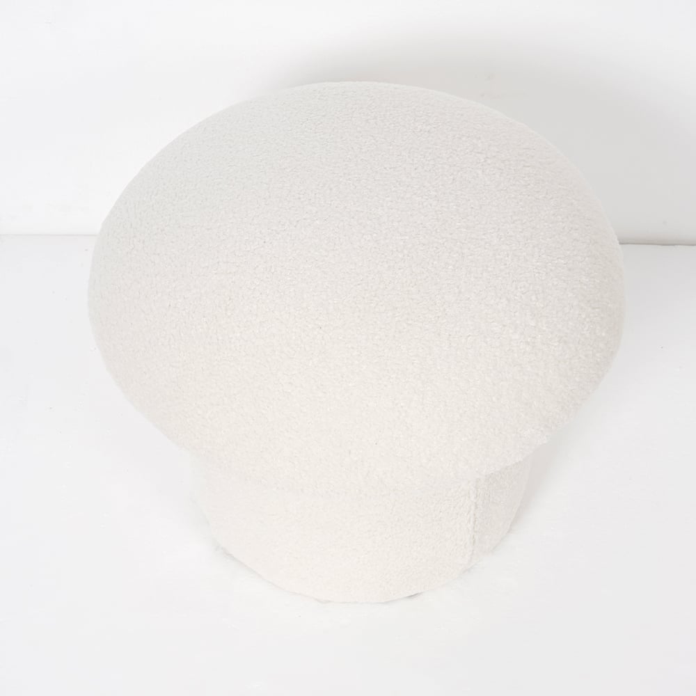 Modern White Boucle Mushroom Ottoman Upholstered Pouf Novelty Footstool Cute Footrest window image
