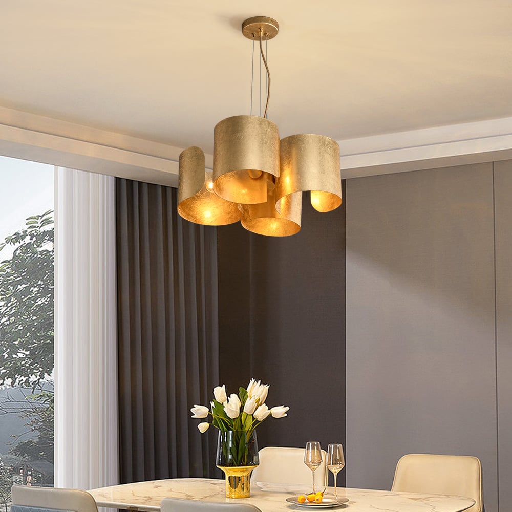 Questions and Answers for Glam Gold Chandelier 4-Light Drum Pendant Light Unique Scrolled Shape