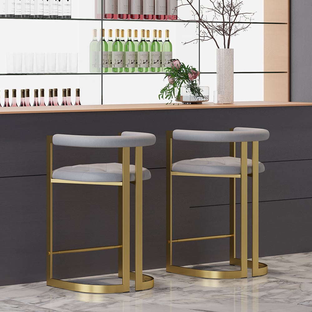 Questions et Réponses pour Tabouret de bar moderne, revêtement gris en or avec dossier, tabouret de comptoir, 4 pièces
