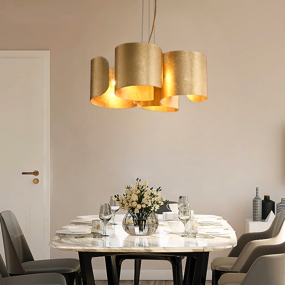 Questions and Answers for Glam Gold Chandelier 4-Light Drum Pendant Light Unique Scrolled Shape