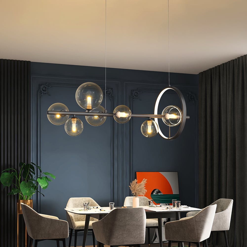 Questions et Réponses pour Suspension îlot Noir Cuisine Moderne Minimaliste Abat-jour Globe en Verre