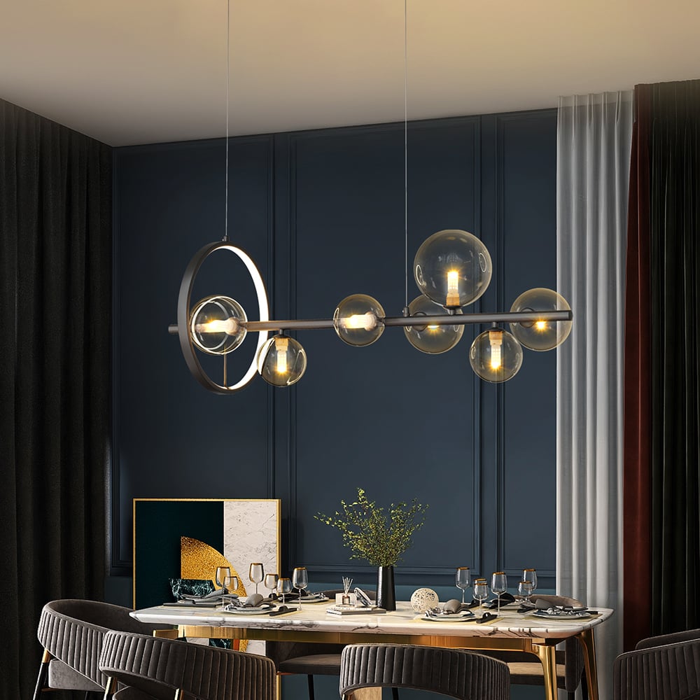 Questions and Answers for Bubi Modern Minimalist 7-Light Glass Globe Shade Kitchen Island Light in Black