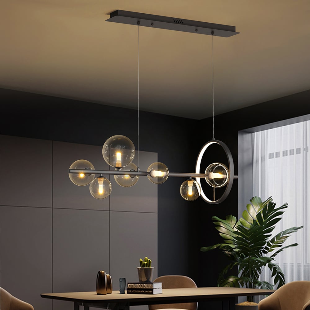 Questions and Answers for Bubi Modern Minimalist 7-Light Glass Globe Shade Kitchen Island Light in Black