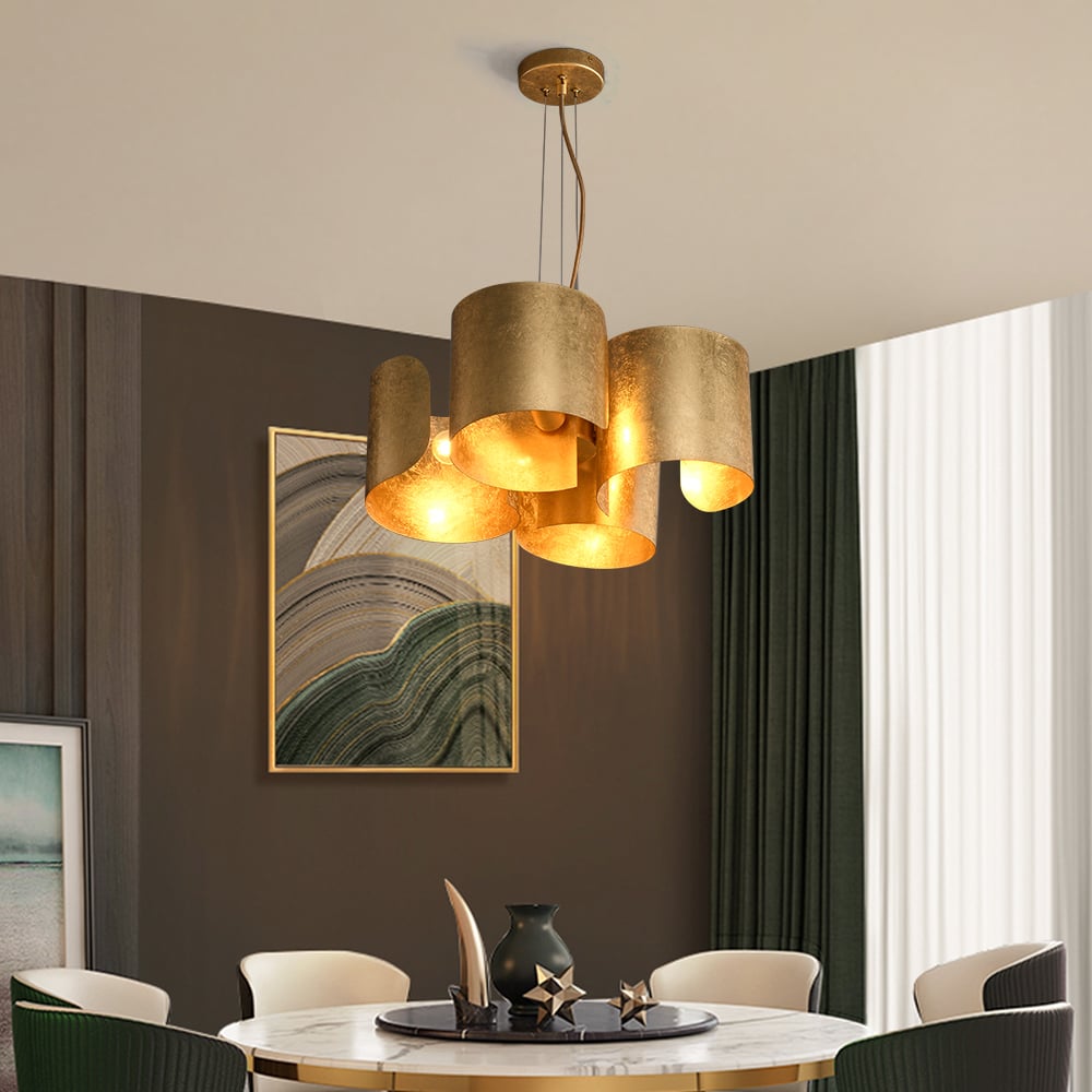 Questions and Answers for Glam Gold Chandelier 4-Light Drum Pendant Light Unique Scrolled Shape