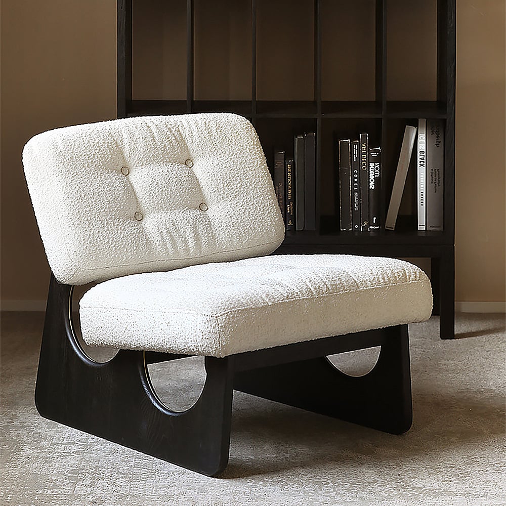Questions and Answers for Japandi Boucle Lounge Chair White & Black Accent Chair Ash Wood Upholstery