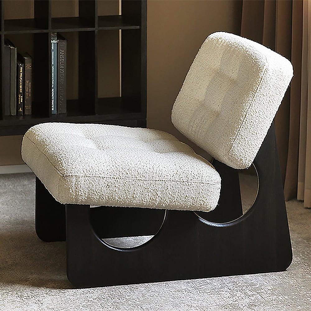 Questions and Answers for Japandi Boucle Lounge Chair White & Black Accent Chair Ash Wood Upholstery