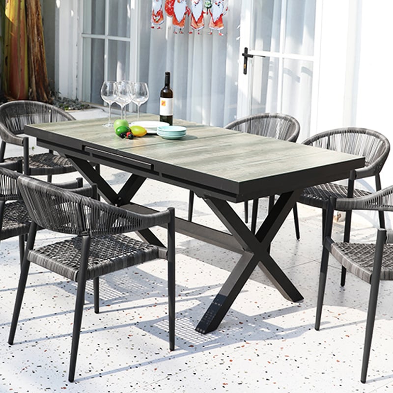Customer Reviews for Mid Century Modern Rectangle 6 Person Extendable Outdoor Patio Dining Table Gray & Black