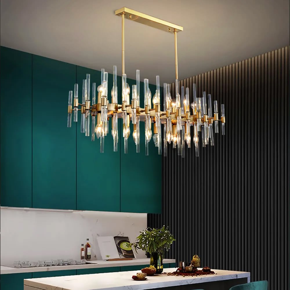 Customer Reviews for Crylick Modern Metal & Glass 20-Light Kitchen Island Pendant Light Chandelier in Brass