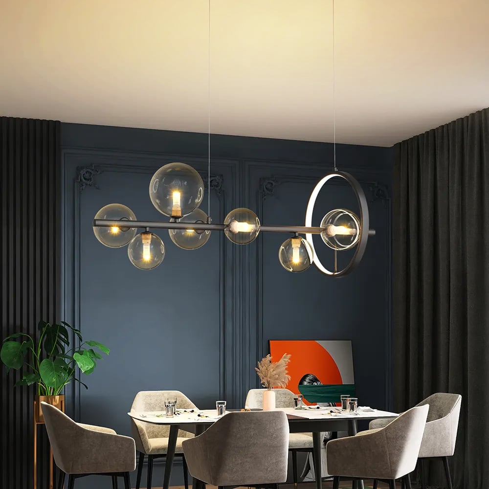 Questions and Answers for Bubi Modern Minimalist 7-Light Glass Globe Shade Kitchen Island Light in Black