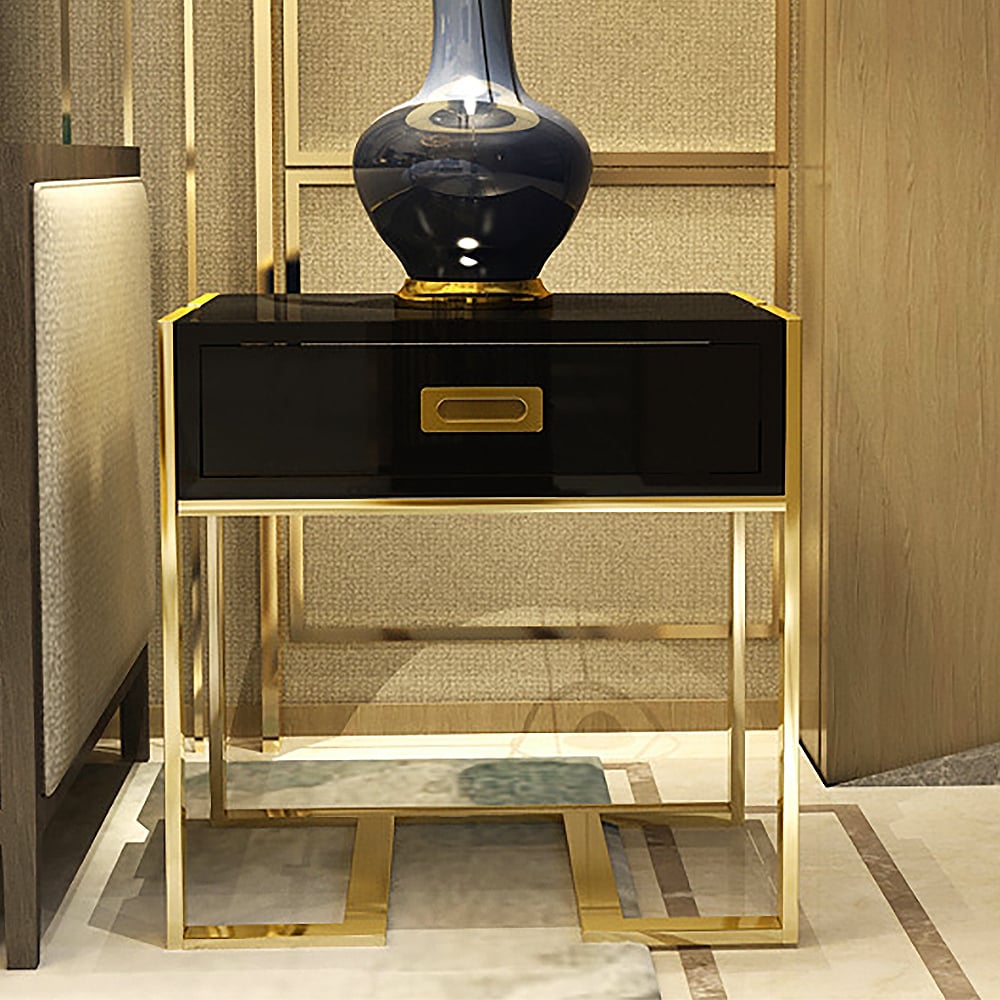 Customer Reviews for Jocise Modern Black Wooden End Table with 1 Drawer & Golden Double Pedestal