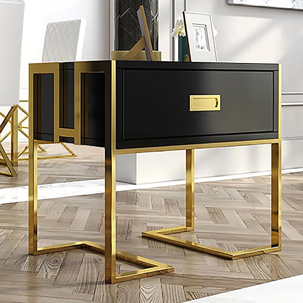 Customer Reviews for Jocise Modern Black Wooden End Table with 1 Drawer & Golden Double Pedestal