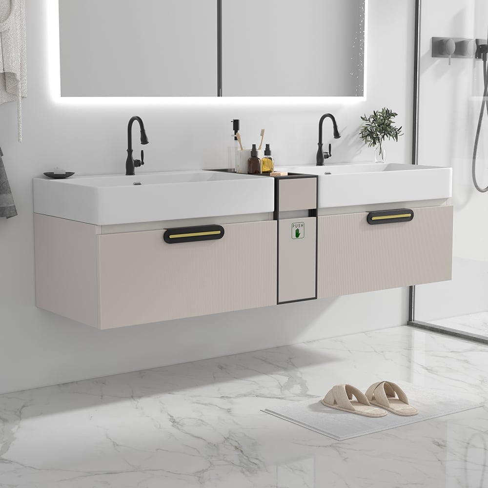 Hodnocení zákazníků pro položku Moderní 63" plovoucí koupelnová toaletní sada nástěnné dvojité umyvadlo v béžové barvě