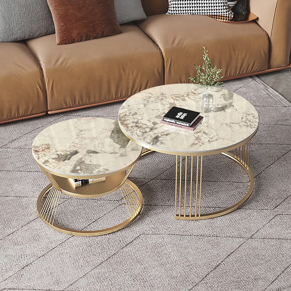 Questions and Answers for Modern Pandora Nesting Coffee Table Set with Sintered Stone Top 2-Piece Table Set