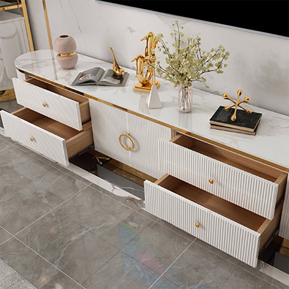 Customer Reviews for Plalue Modern White Long 86 Inch TV Stand with 4 Drawers for TV Up to 100 Inch