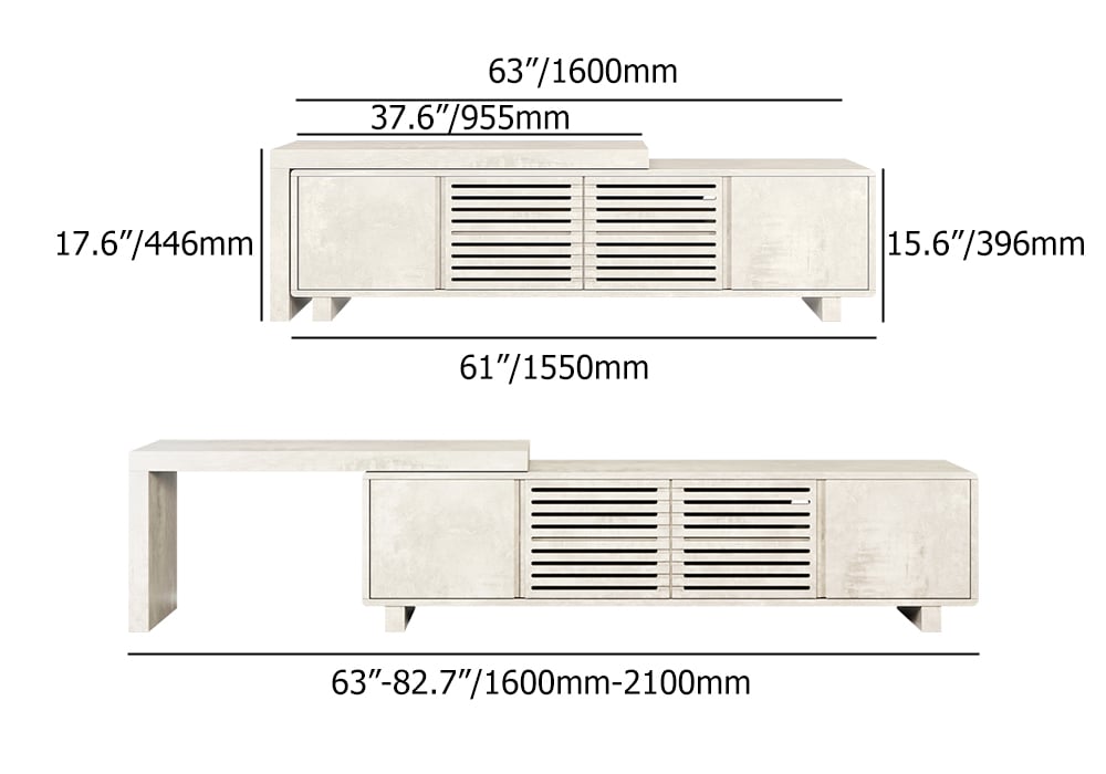 Extendable Grille-Inspired TV Stand with Storage(63"-83") weights dimensions image
