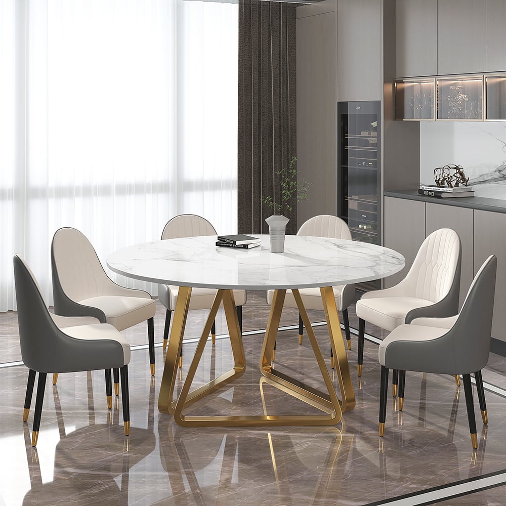 Questions and Answers for 1500mm White Modern Round Faux Marble Dining Table Stainless Steel Base for 8 Seaters