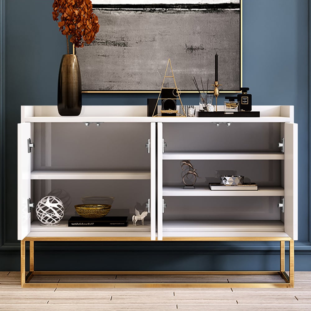 Avis Clients sur Buffet de cuisine moderne blanc 1200 mm avec 4 portes Doré