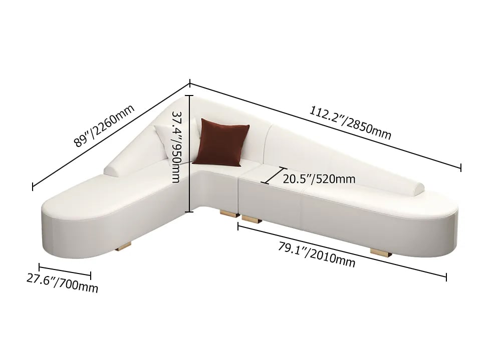 White Modern L-Shaped Corner Sectional Sofa for Living Room Faux Leather Upholstery weights dimensions image