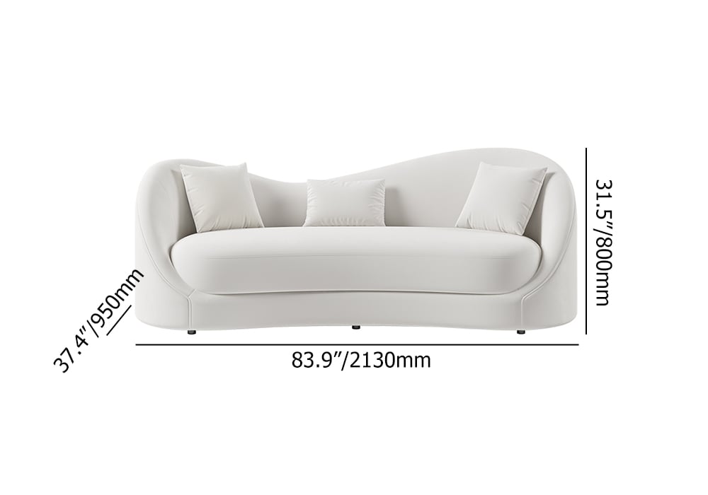 Luxury 84" Off White Velvet Upholstered Sofa 3-Seater Sofa Solid Wood Frame weights dimensions image