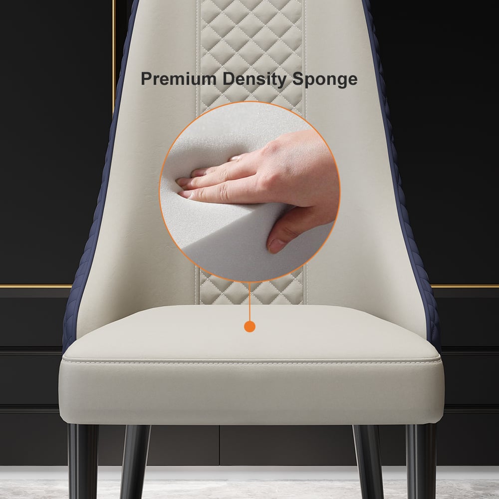 Vragen en antwoorden voor Diamic 6-delige gestoffeerde eetkamerstoelen van imitatieleer met hoge rugleuning in blauw