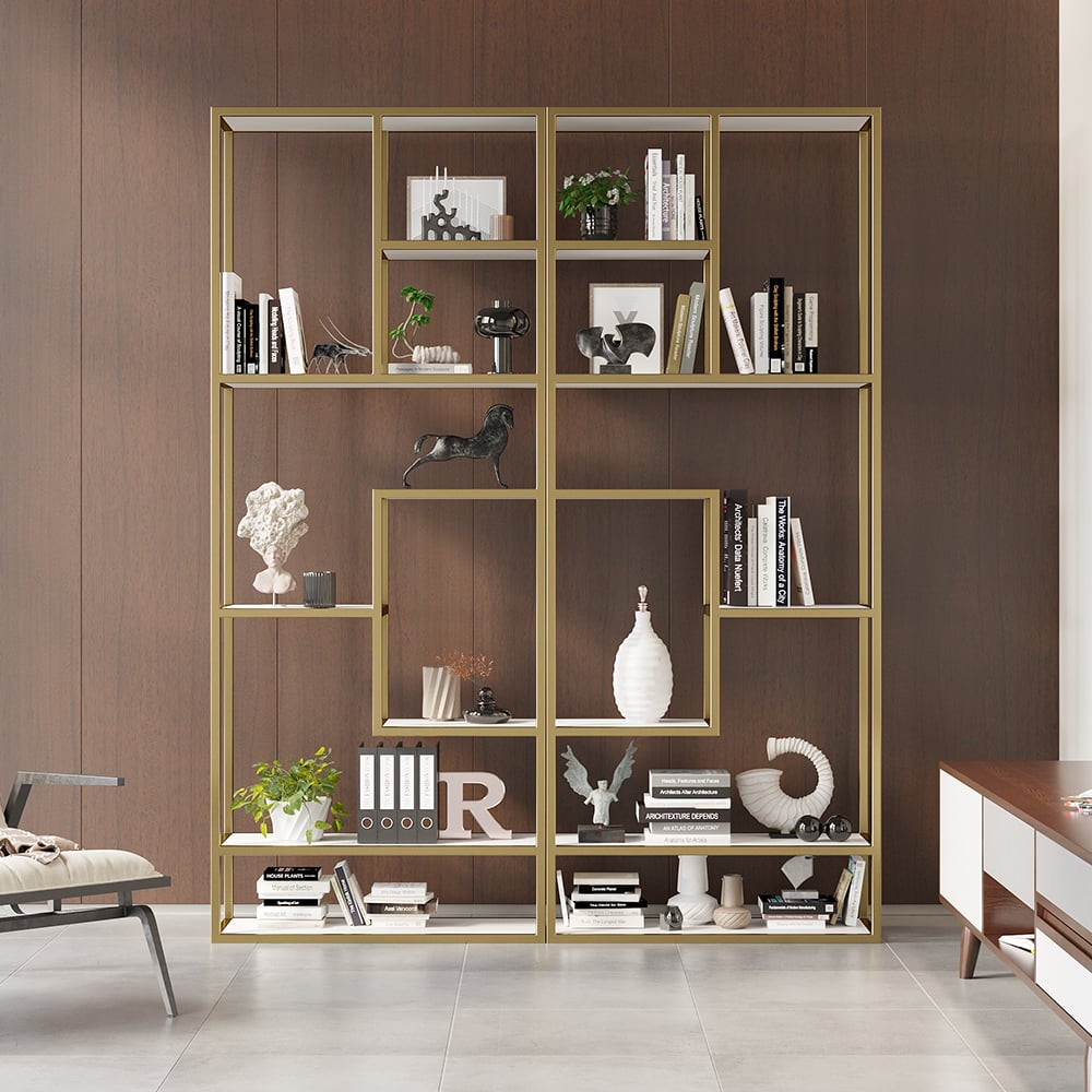 Questions et Réponses pour Étagère moderne noire et dorée de 2000 mm, présentoir à 8 étagères, rangement riche