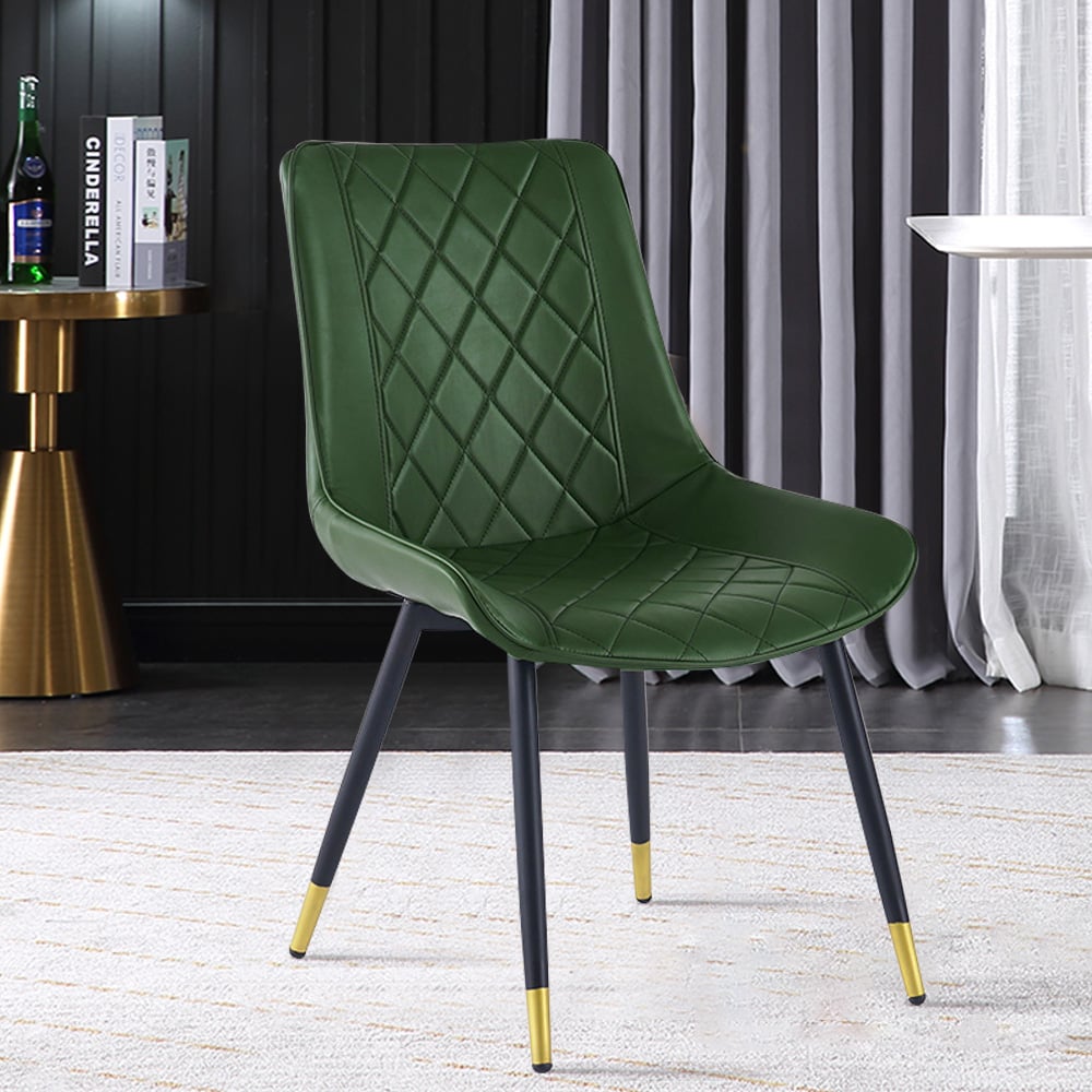 Vragen en antwoorden voor Groene eetkamerstoel lederen eetkamerstoel (set van 2) met vaste rug