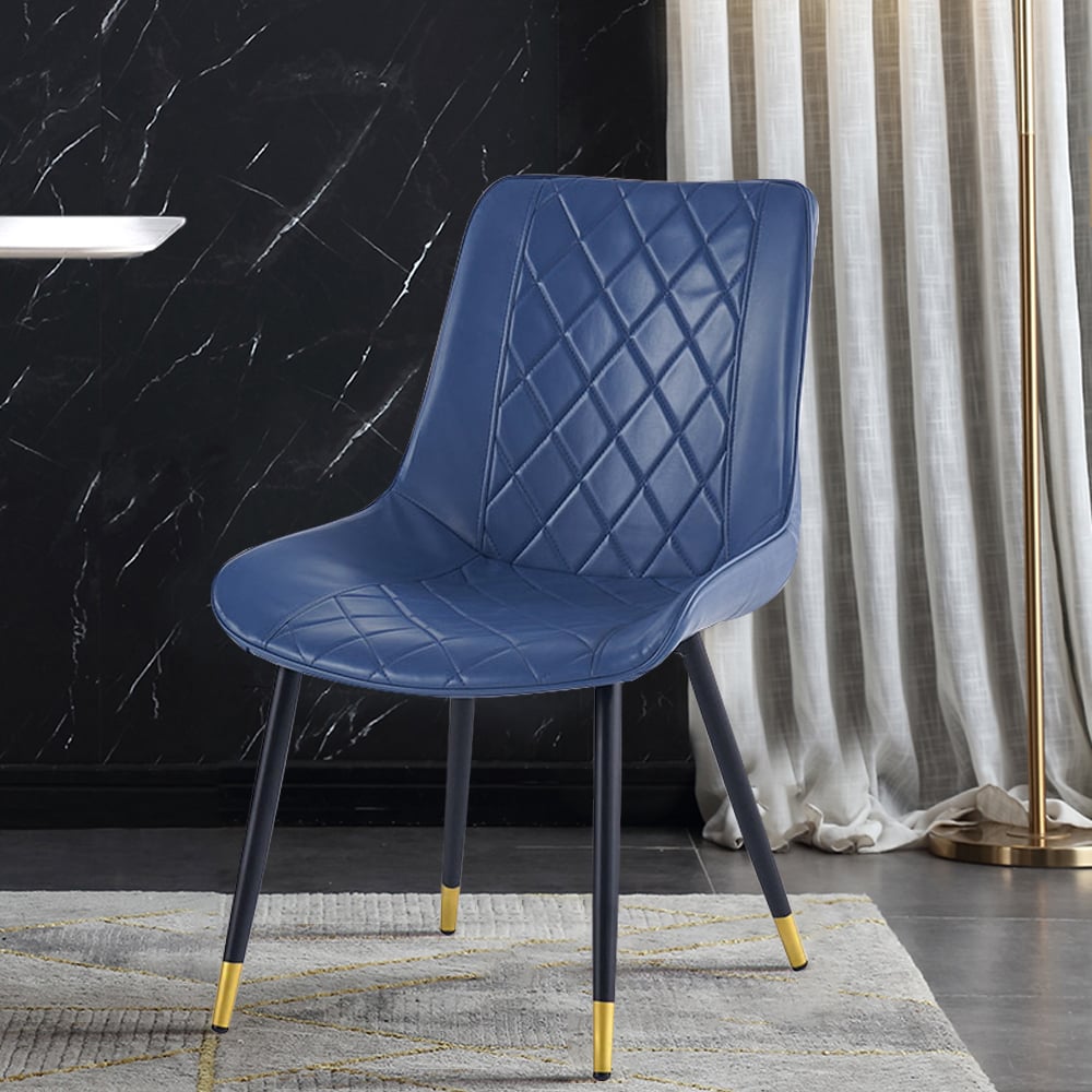 Questions et Réponses pour Chaise de salle à manger en cuir bleu (ensemble de 2) avec dossier solide