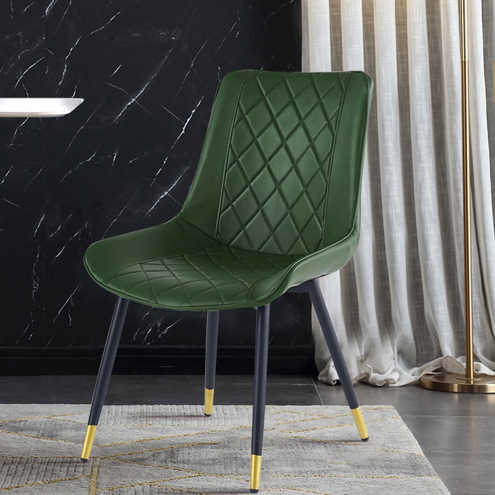 Vragen en antwoorden voor Groene eetkamerstoel lederen eetkamerstoel (set van 2) met vaste rug