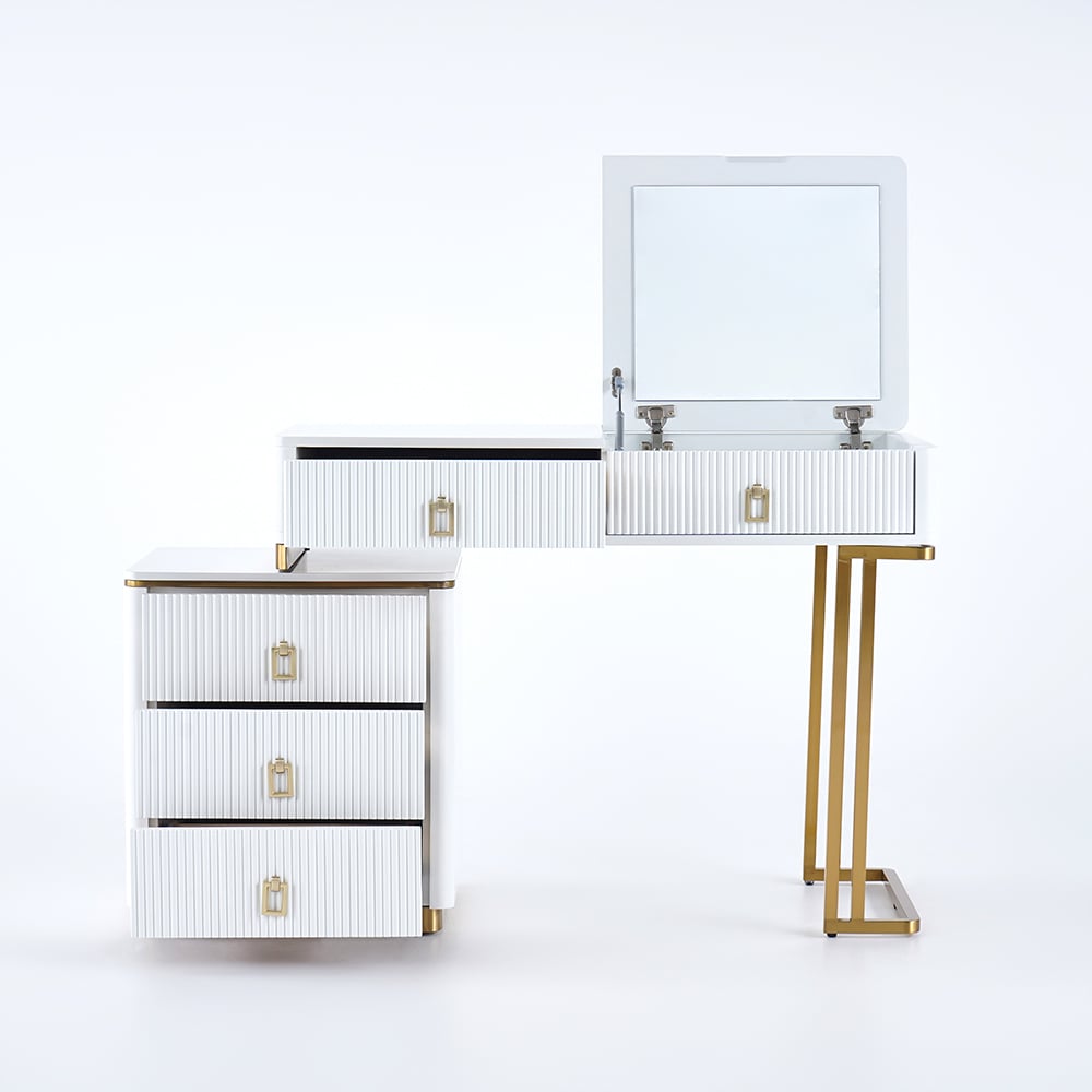 Questions and Answers for Modern Makeup Vanity Expandable Dressing Table with Cabinet Mirror Included