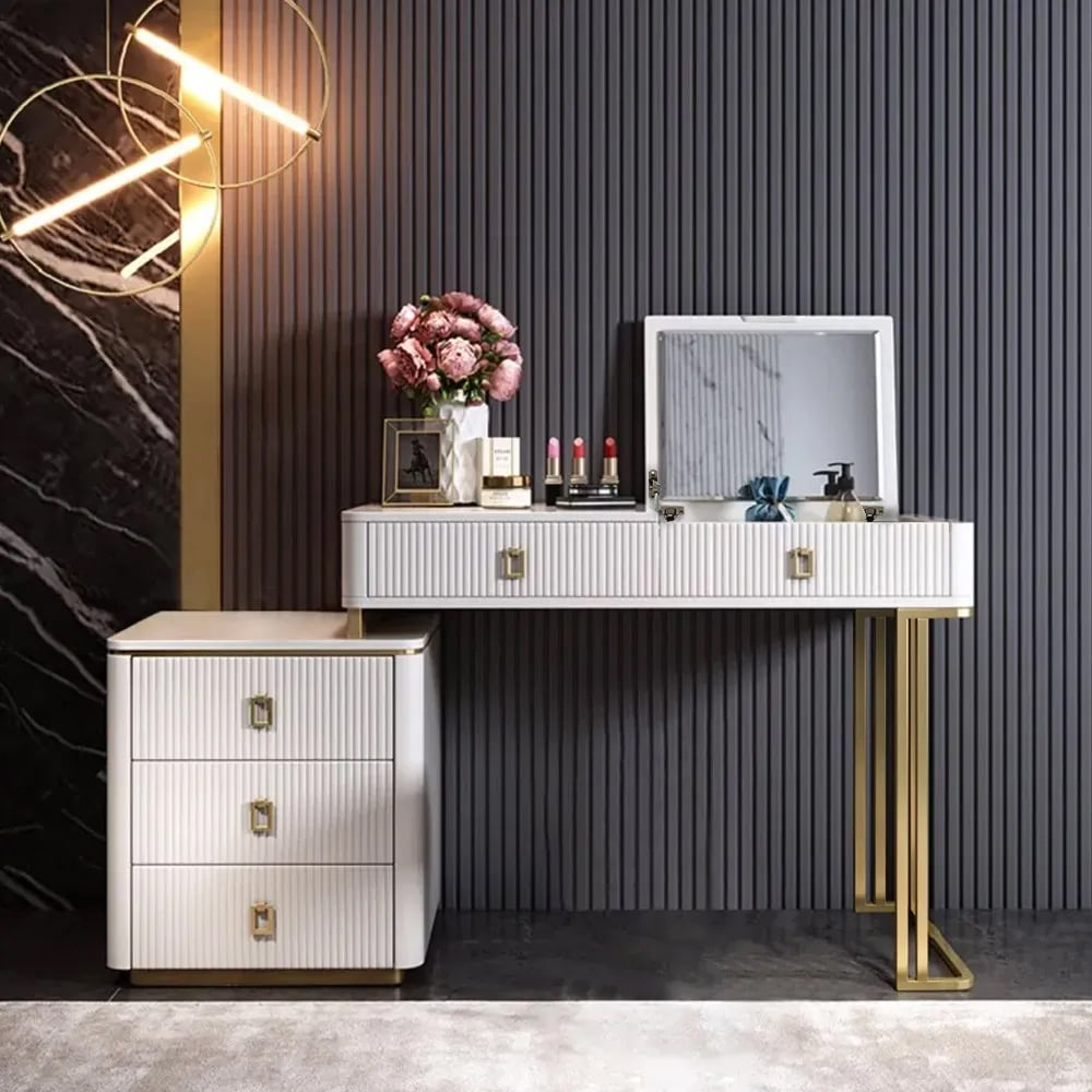 Questions and Answers for Modern Makeup Vanity Expandable Dressing Table with Cabinet Mirror Included