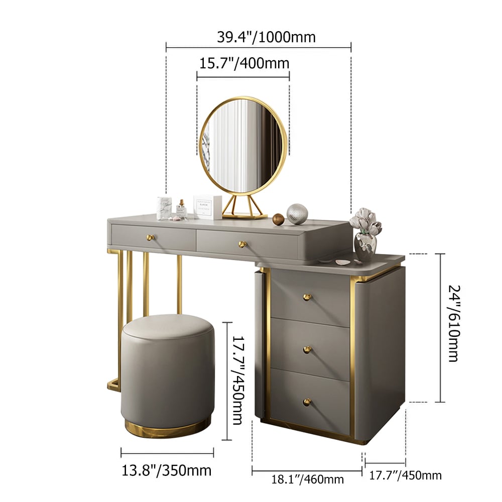 Makeup Vanity Set with Drawers Retractable Dressing Table Stool & Mirror Included weights dimensions image