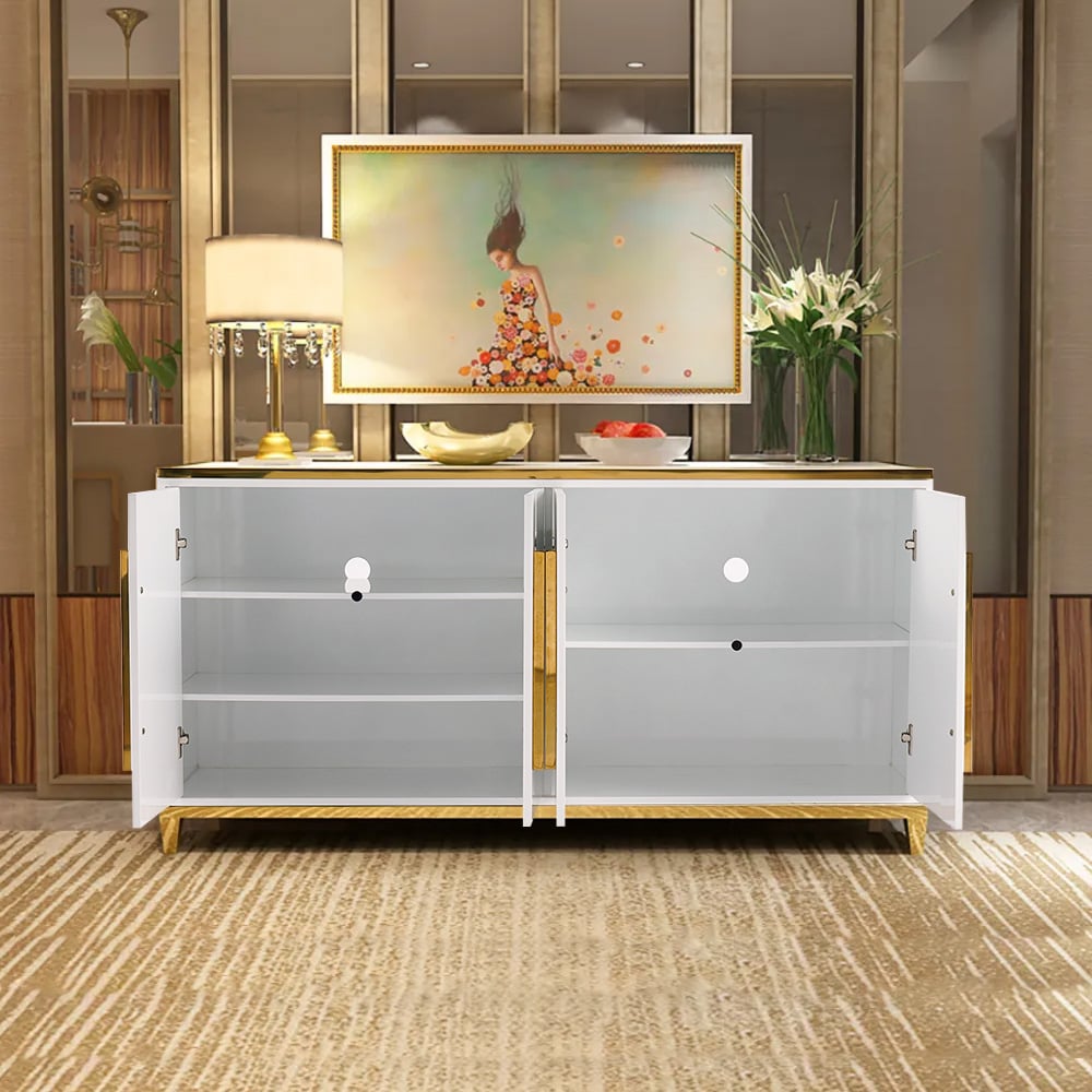 Questions and Answers for 1500mm Rectangle White Sideboard Buffet Tempered Glass Top Cabinet 4 Doors & 2 Shelves