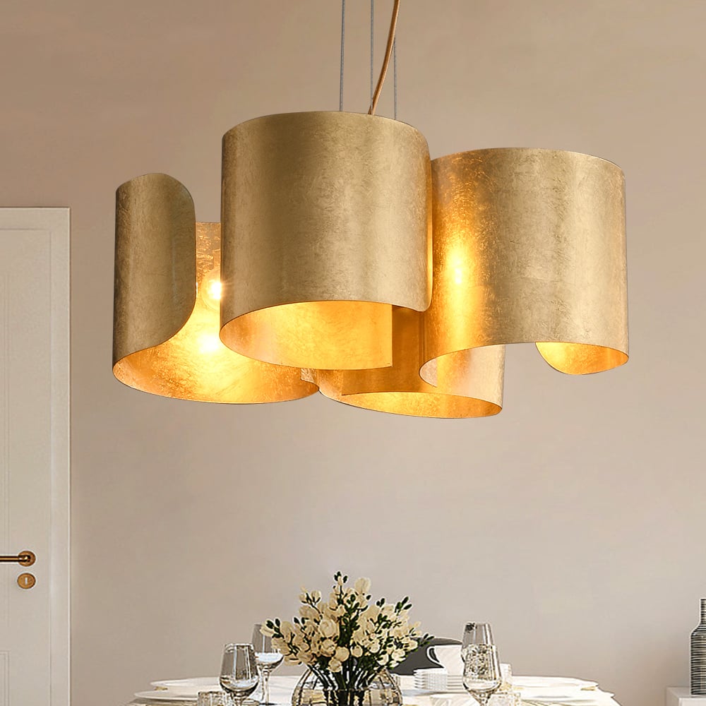 Questions and Answers for Glam Gold Chandelier 4-Light Drum Pendant Light Unique Scrolled Shape