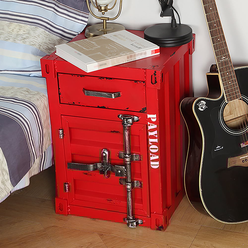 Questions and Answers for Ctainer Industrial Loft Red Nightstand Retro Bedside Storage Cabinet with Door & Drawer