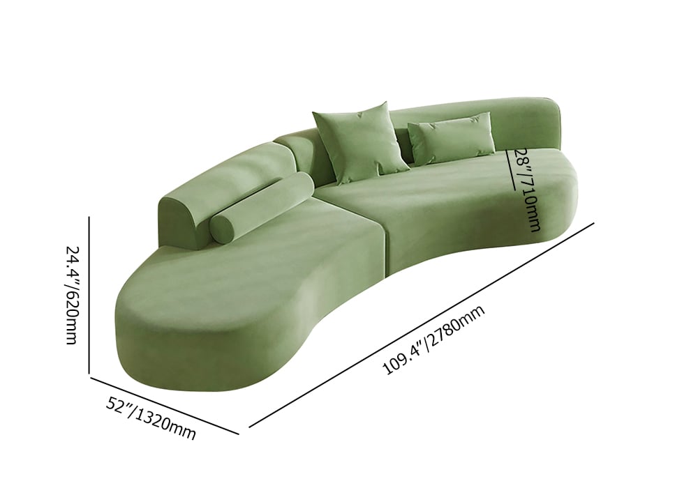 109" 2-Piece Curved Velvet Sectional Sofa with Pillows weights dimensions image