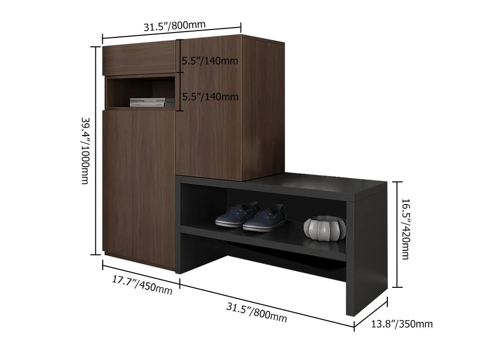 Fero Walnut Corner Shoe Storage Cabinet with 7 Shelves & 1 Drawer Entryway Shoe Storage weights dimensions image