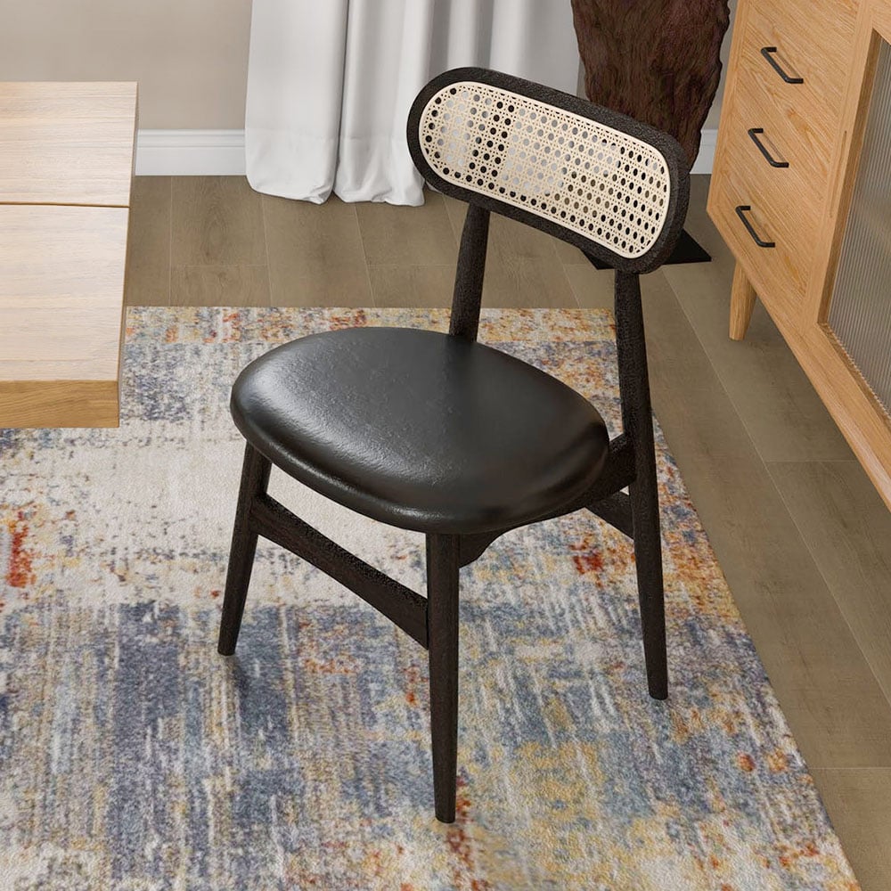 Customer Reviews for Set of 8 Japandi Modern Wood Dining Chair with Faux Leather Upholstery Black