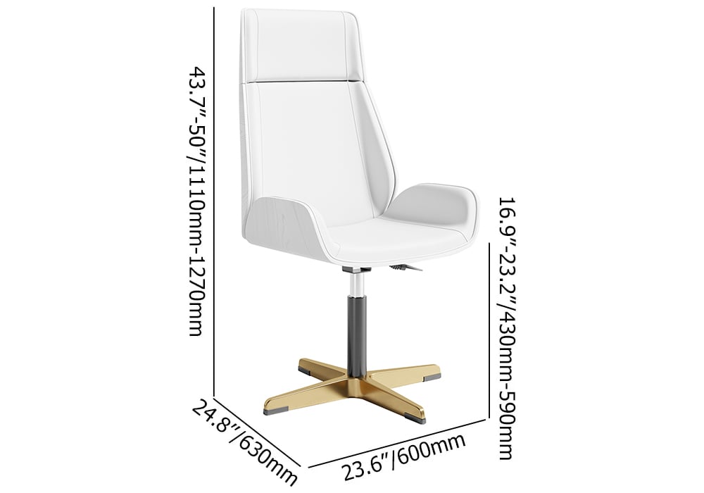 Leather Office Desk Chair High Back Adjustable Swivel Executive Chair in White & Gold weights dimensions image
