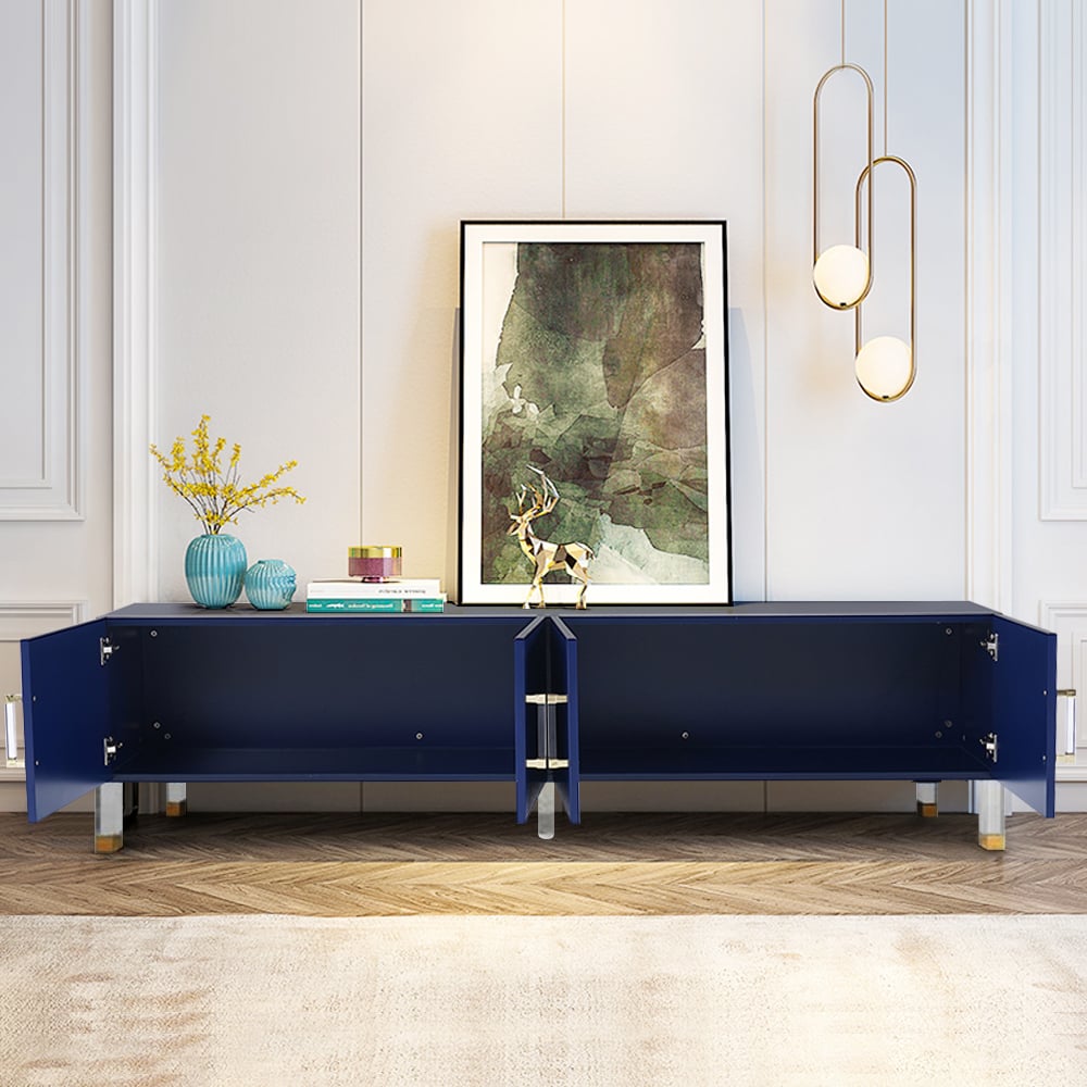 Questions and Answers for Modern Blue 2000mm Wood TV Stand with 4 Doors Acrylic Leg Media Console