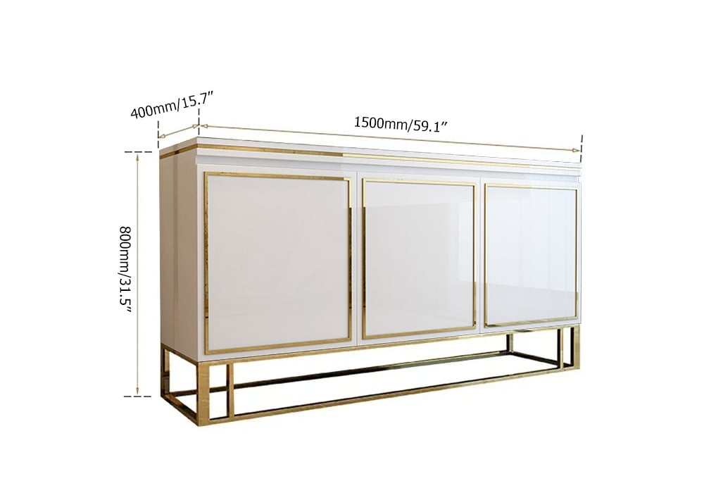 Medally 59" White Wood Sideboard Buffet Cabinet with Storage 3 Doors Gold Base weights dimensions image