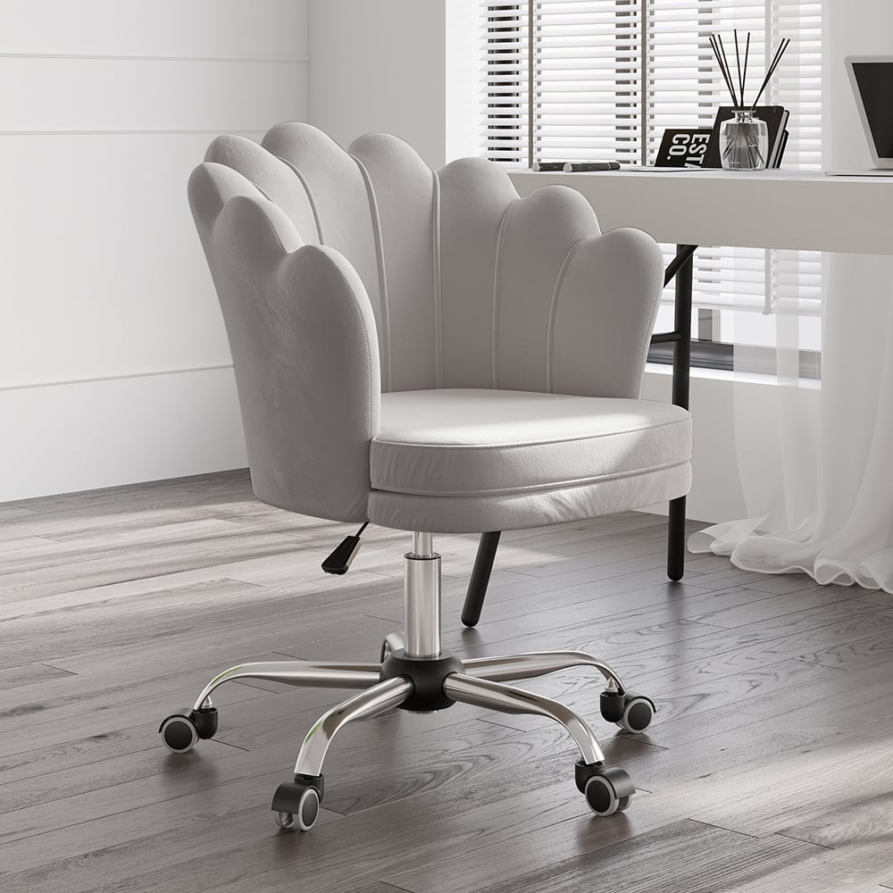 Questions et Réponses pour Chaise de bureau pivotante moderne rembourrée en velours gris réglable en hauteur
