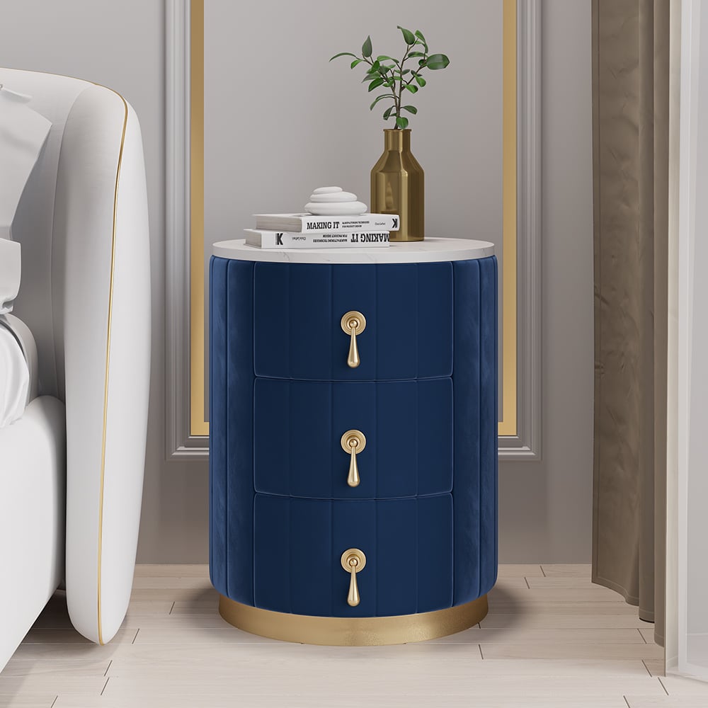 Questions and Answers for Sintered Stone Top 3-Drawer Round Velvet Nightstand