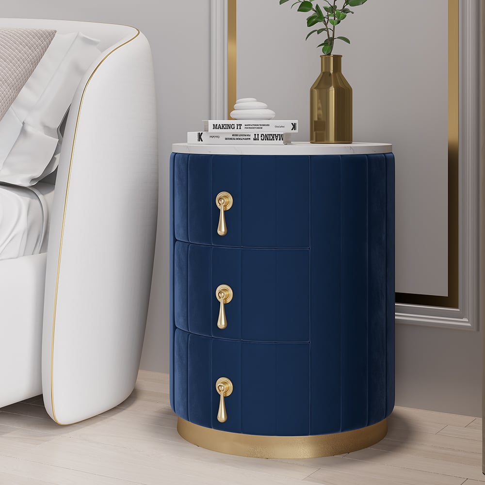 Questions and Answers for Sintered Stone Top 3-Drawer Round Velvet Nightstand