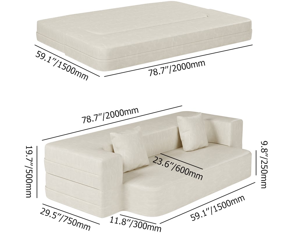 79" Queen Leath-aire Folding Futon Bed with Pillows weights dimensions image